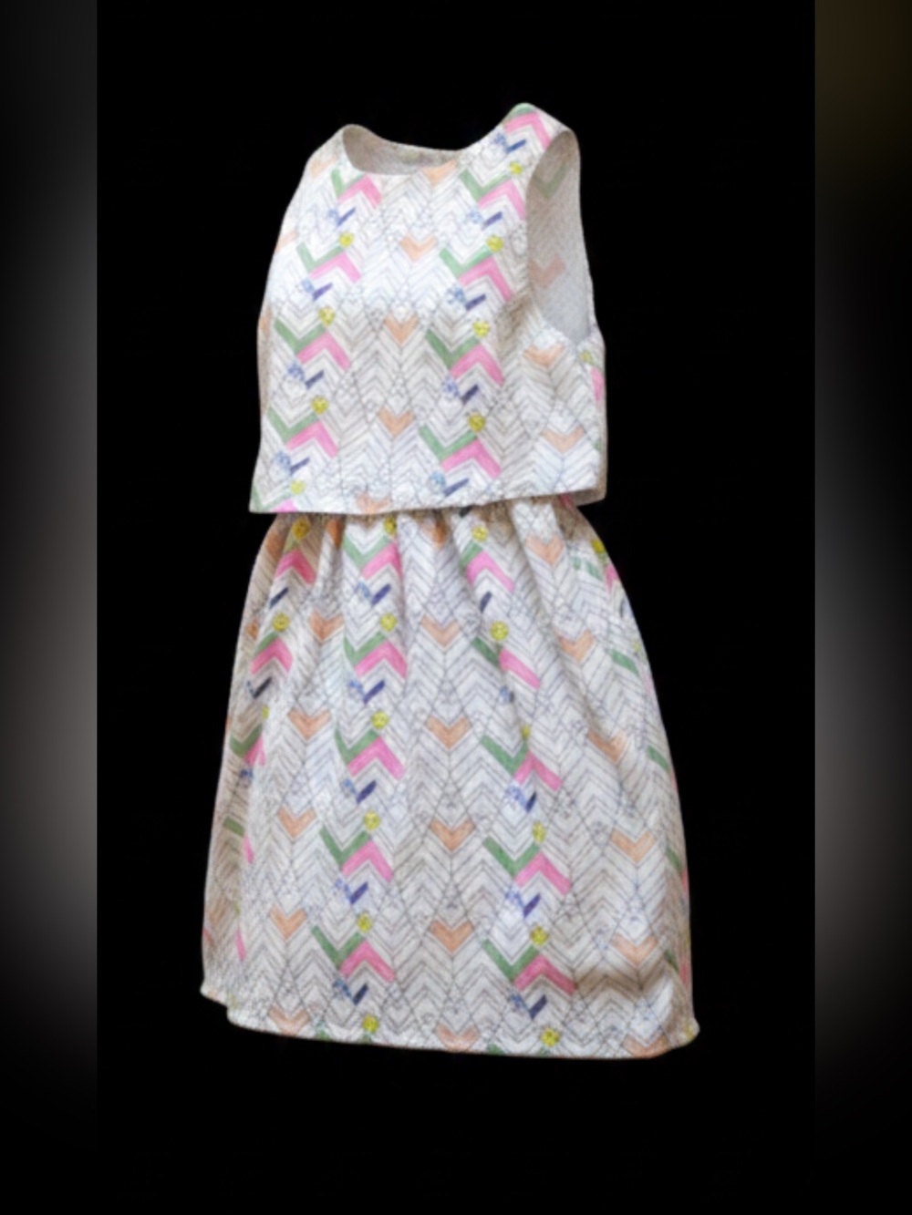 ModCloth Compania Fantastica Chevron Tiered Mini Dress M EUC Pop Art Abstract - Picture 2 of 16